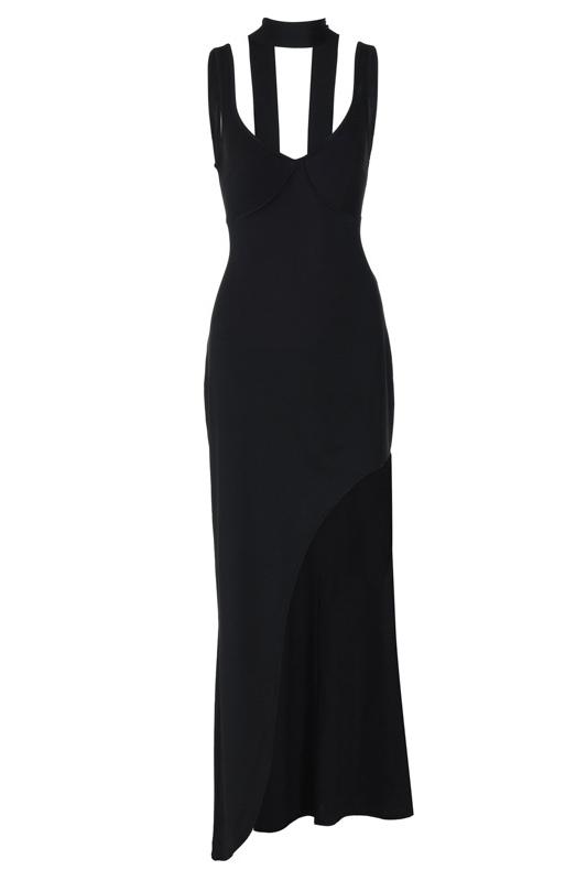 Apphia V-neck Backless Slit Maxi Dress