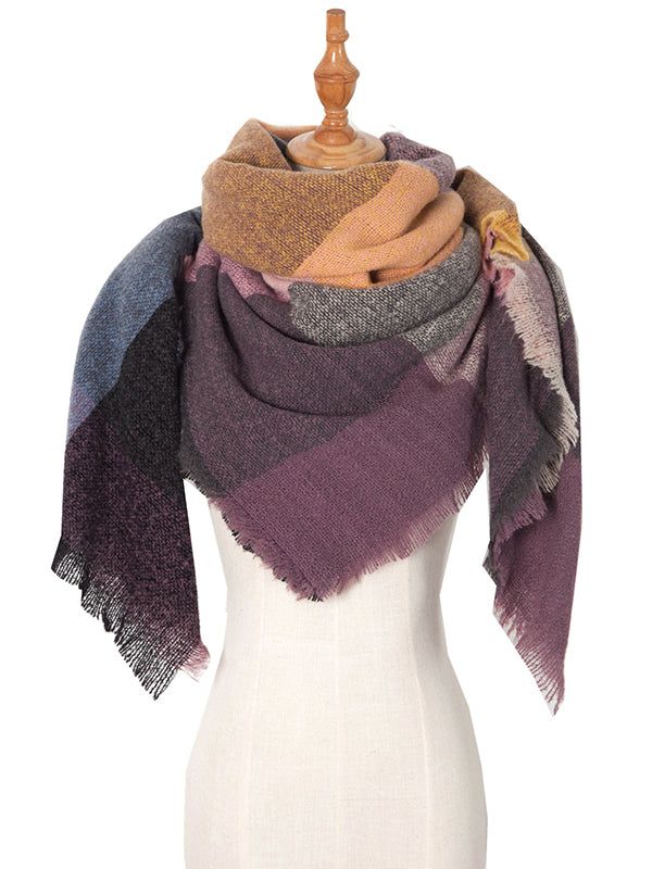 Triangle Contrast Color Diamond-Patterned Fringed Keep Warm Shawl&Scarf