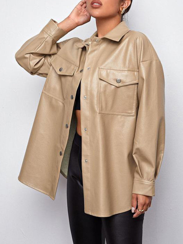 Long Sleeves Loose Buttoned Pockets Lapel Jackets Outerwear