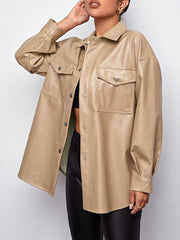 Long Sleeves Loose Buttoned Pockets Lapel Jackets Outerwear