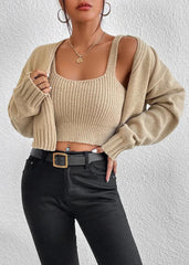 Cozy Knit Cropped Sweater & Cardigan Set