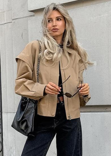 Chic French Lapel Bomber Jacket – Effortless Style for Every Day