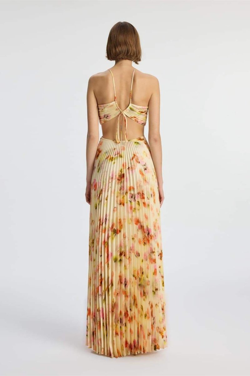 Leila Halterneck Cut-out Pleated Maxi Dress