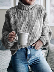 Casual Long Sleeves Solid Color High-Neck Sweater Tops