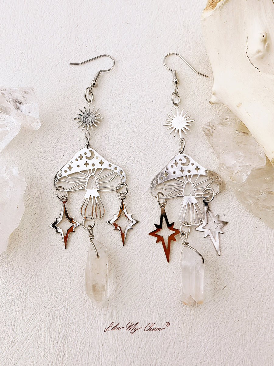 Hollow Mushroom Natural Crystal Earrings