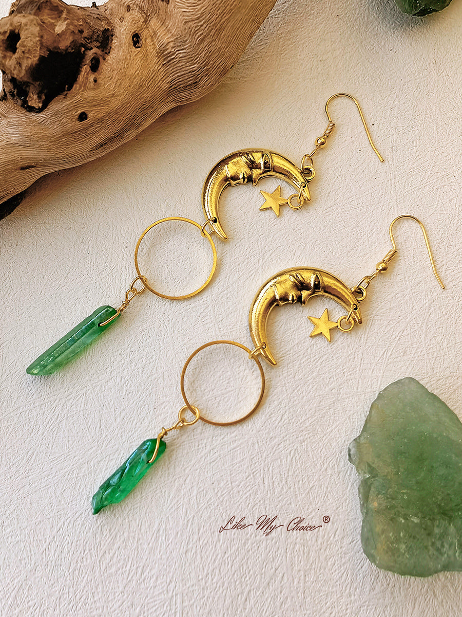 Boho Crescent Green Crystal Earrings