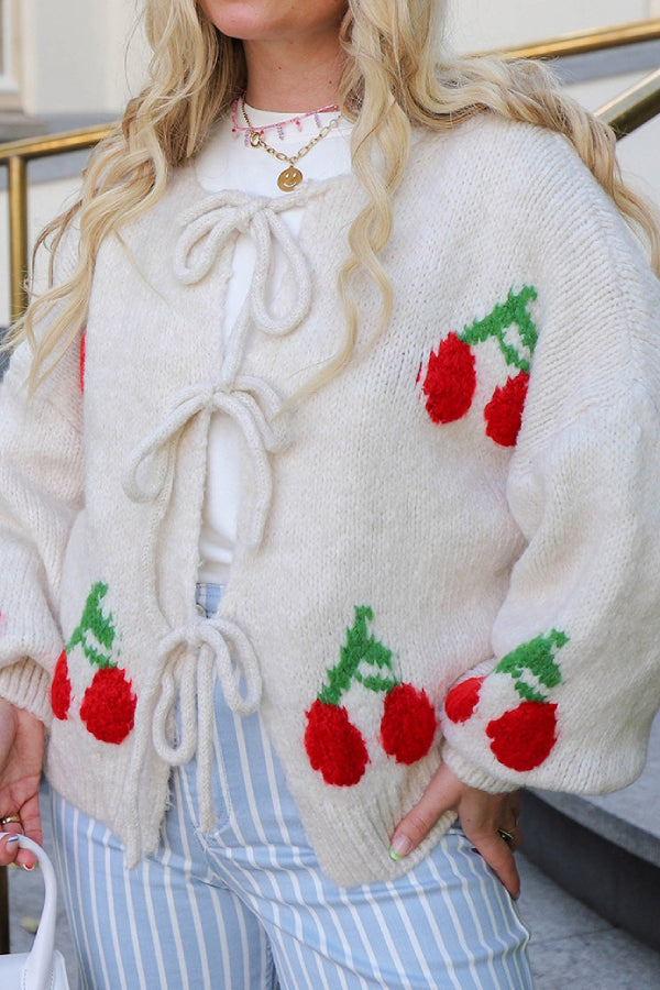 Cherry Embroidered Cardigan Sweater