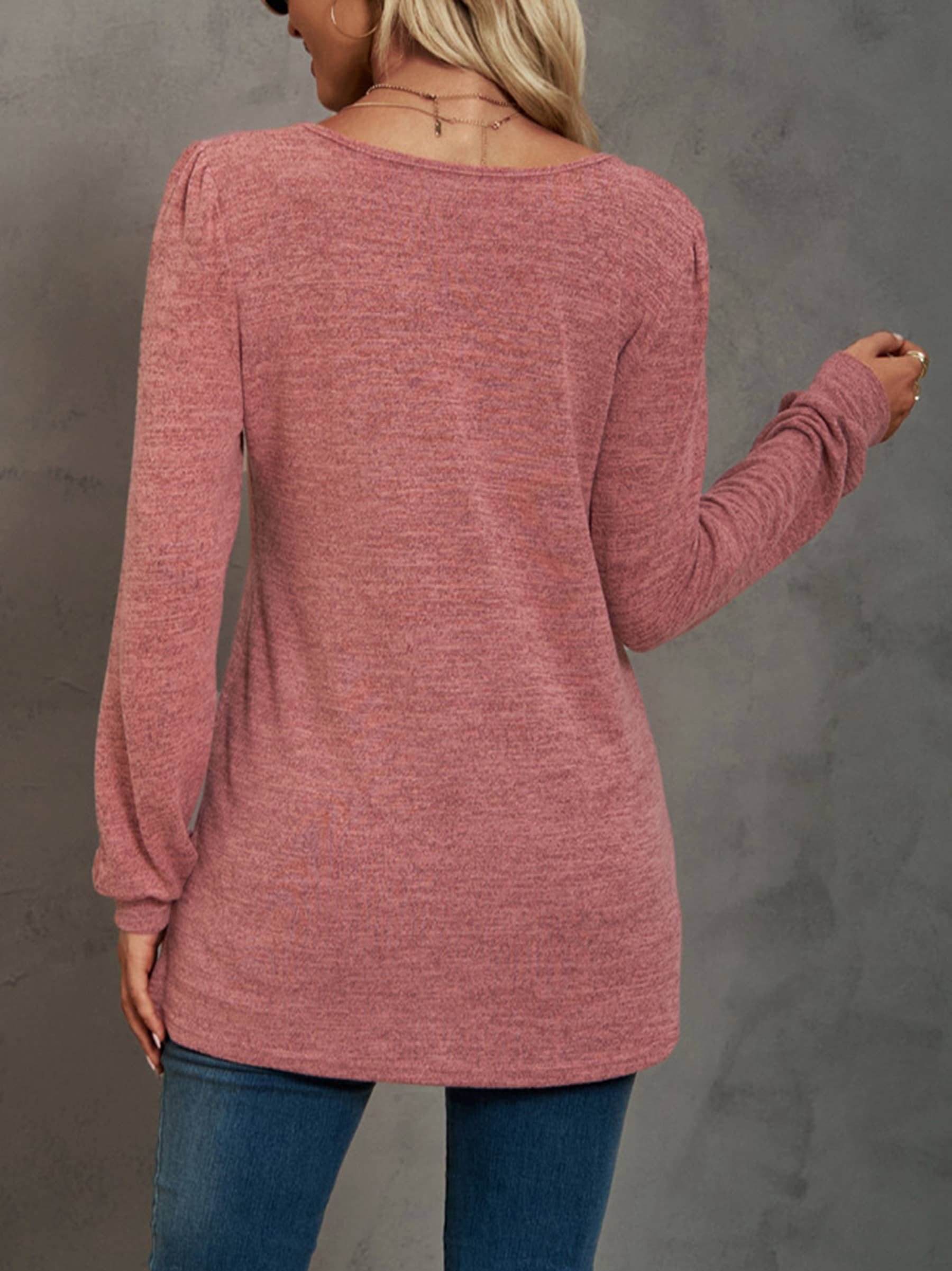 Solid Color U-neck Long Sleeved Casual Women's Bottom Shirt