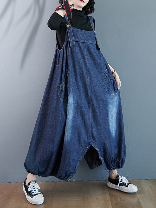 Simple Denim Buttoned Overalls&Dress