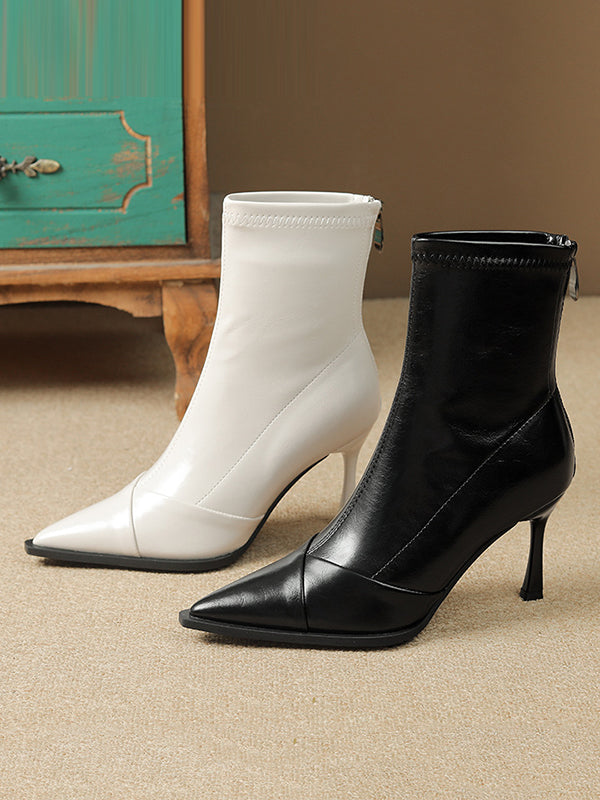 Pointed-Toe Split-Joint Boots Pumps