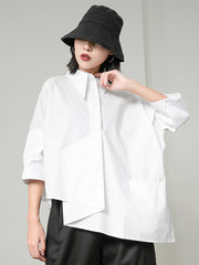 Original Solid Irregularity Lapel Blouse