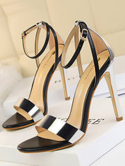 Belt Buckle Open Toe Shiny Split-Joint Pumps Sandals Sandals