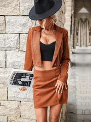 FALL CORDUROY BLAZER SET - CARAMEL