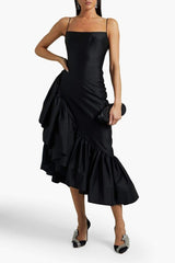 Poppy Asymmetric Ruffled Midi Dress