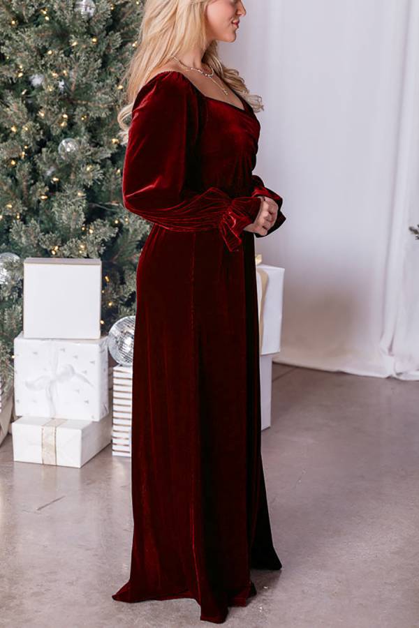 Holiday Magic Velvet Emerald Ruched Maxi Dress