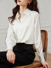 Long Sleeves Loose Buttoned Contrast Color Lapel Blouses&Shirts Tops