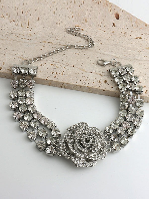 Chains Flower Shape Rhine Stones Necklaces Accessories