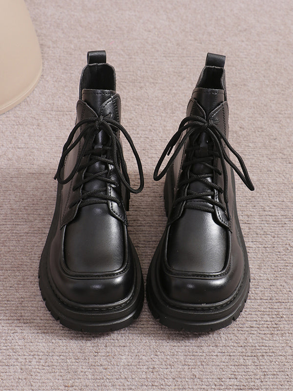 Lace-Up Round-Toe Split-Joint Boots Platform Shoes