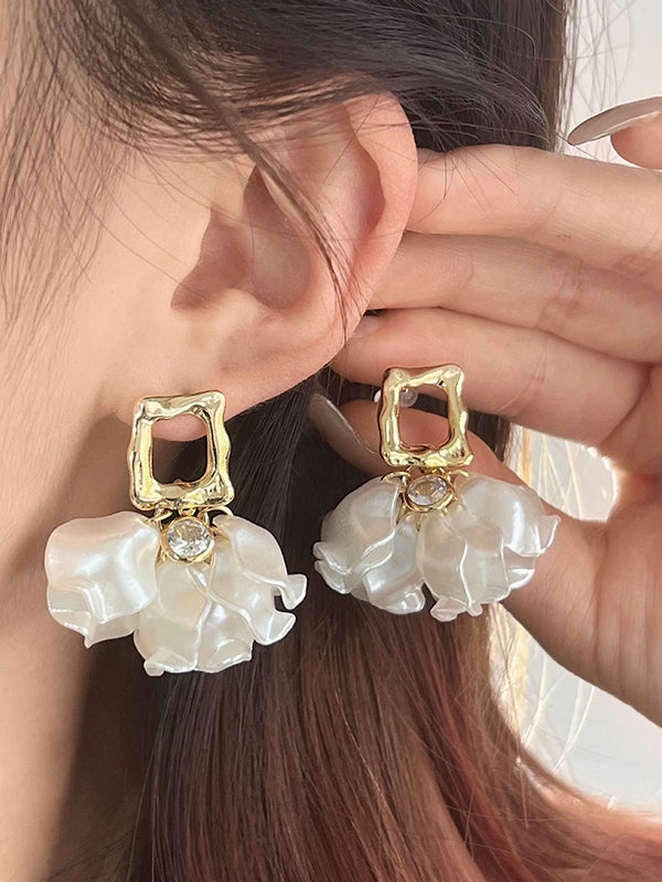 Geometric Leaves Shape Rhine Stones Drop Earrings