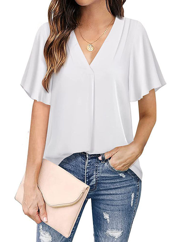 Urban Loose Falbala Solid Color Chiffon T-Shirt