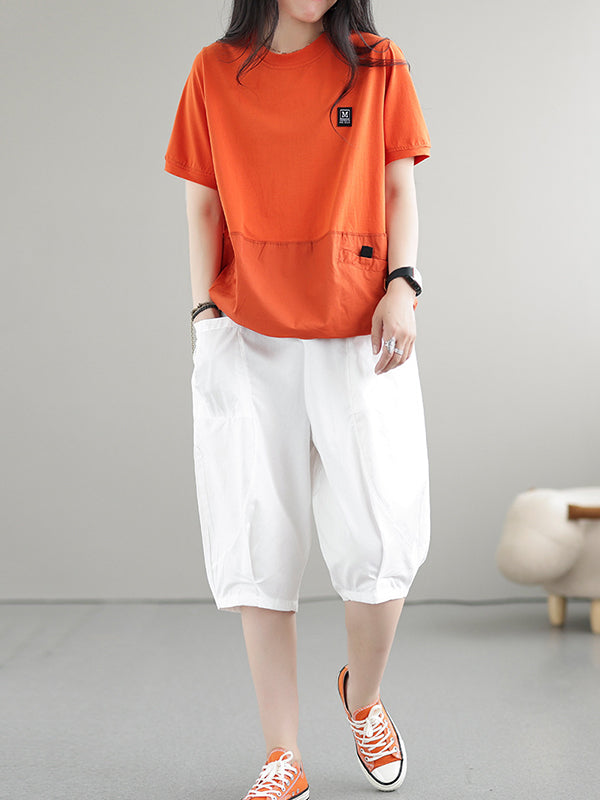 Loose Short Sleeves Split-Joint Round-Neck T-Shirts Tops