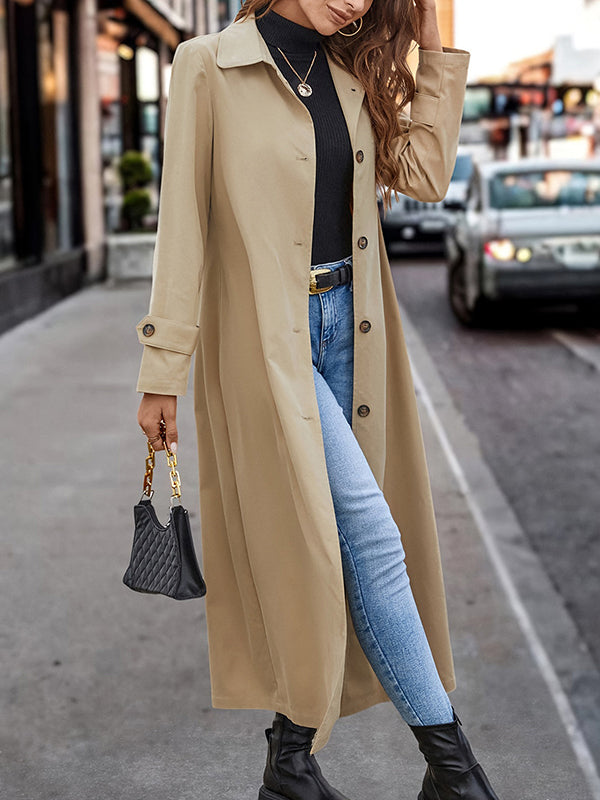 Long Sleeves Loose Buttoned Split-Joint Lapel Outerwear Trench Coats