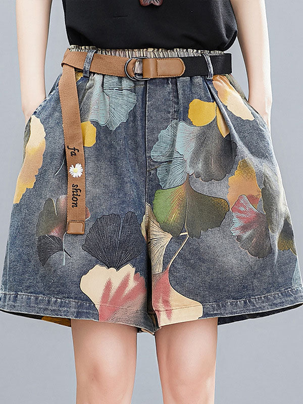 Original Floral Wide Leg Denim Shorts Bottoms