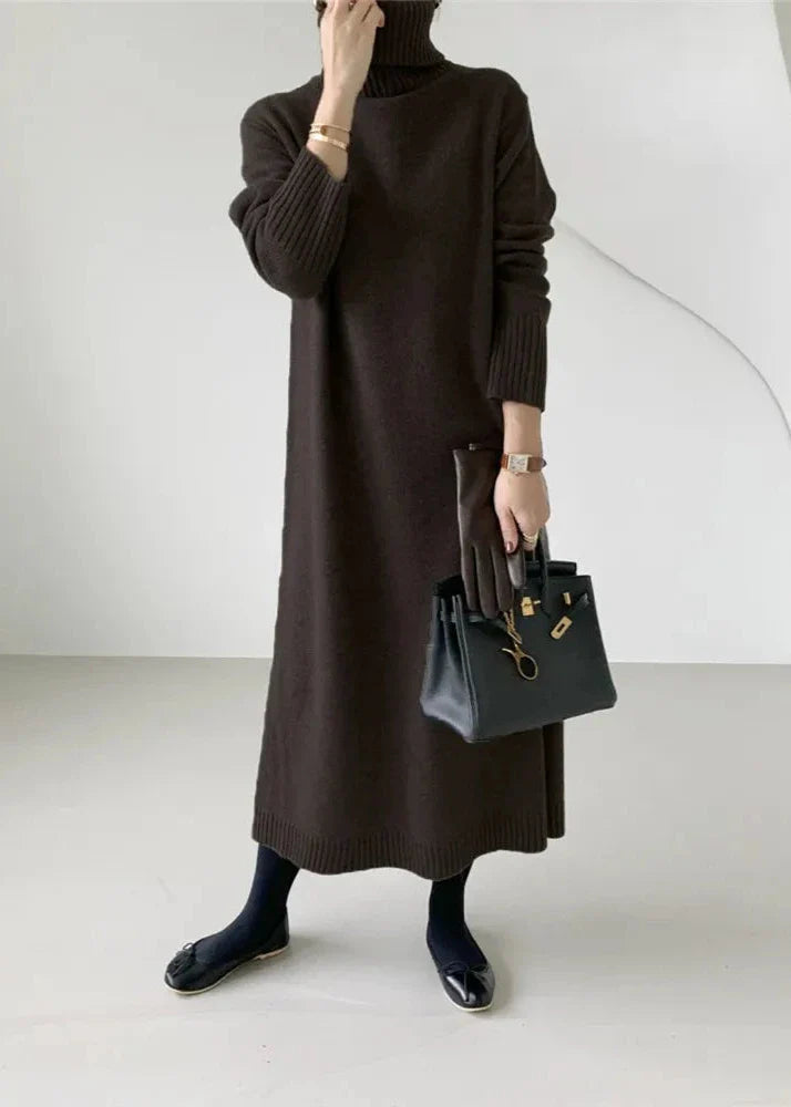 Timeless Elegance - High Collar Wool Sweater Dress