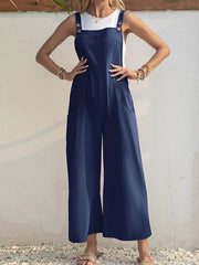 Loose Wide Leg Solid Color Square-Neck Overalls