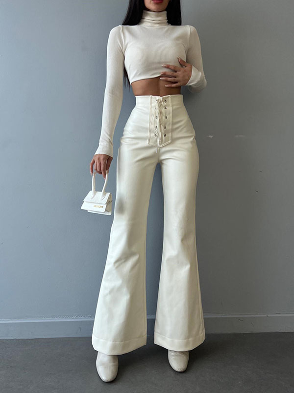 Flared Pants Bandage Solid Color Pants Trousers