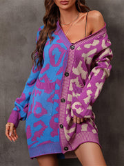 Urban Loose Long Sleeves Printed Leopard V-Neck Cardigan Tops