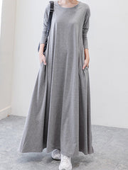 Simple 6 Colors Plus Size Loose Long Sleeve Casual Dress