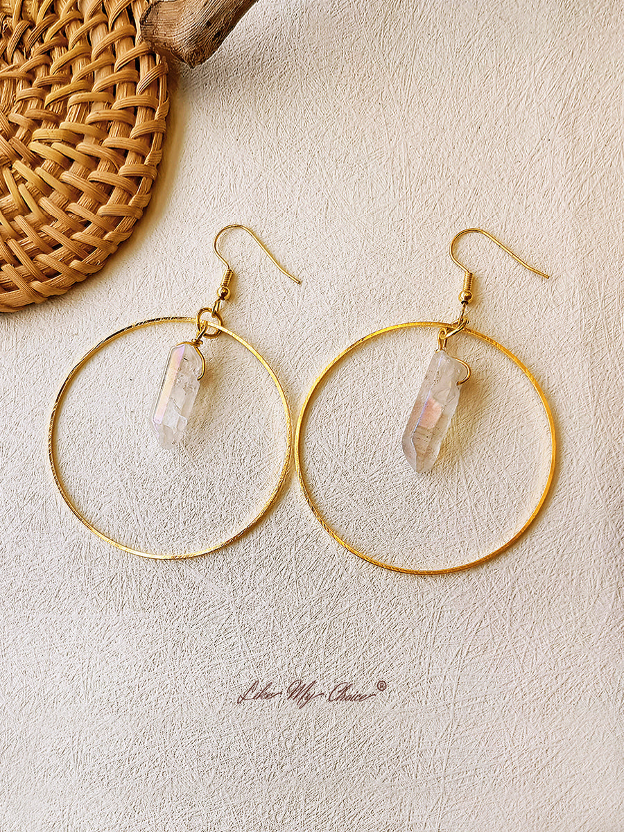 Natural Crystal Hoop Earrings