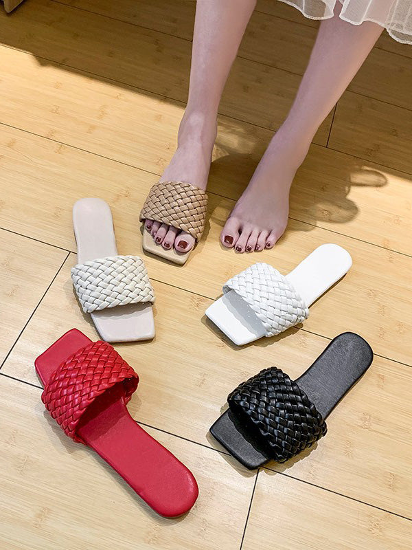 Open Toe Solid Color Split-Joint Square-Toe Slippers