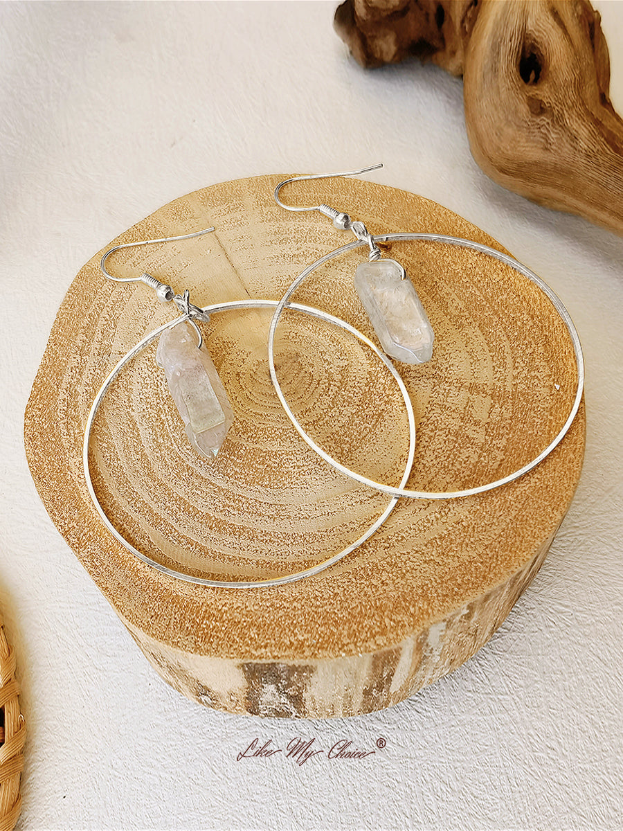 Natural Crystal Hoop Earrings