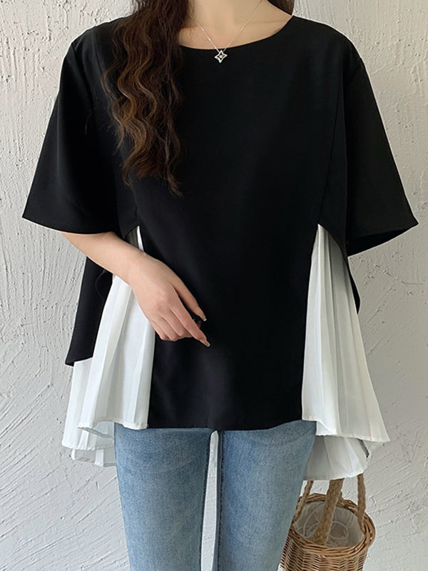 Half Sleeves Irregularity Split-Joint Round-Neck T-Shirts Tops