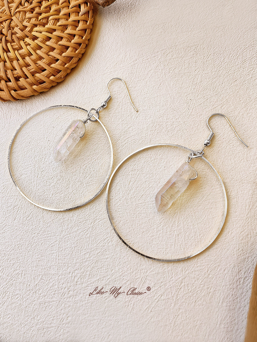 Natural Crystal Hoop Earrings