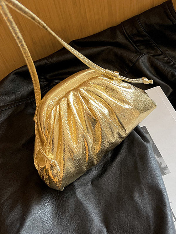 Pleated Shiny Solid Color Bags Crossbody Bags Handbags