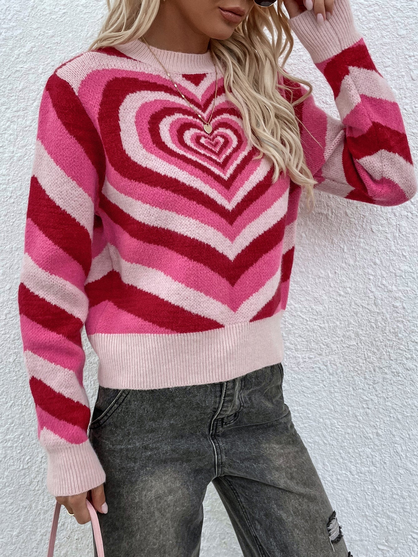 Smaibulun | Pink Red Heart Ring Knit Top