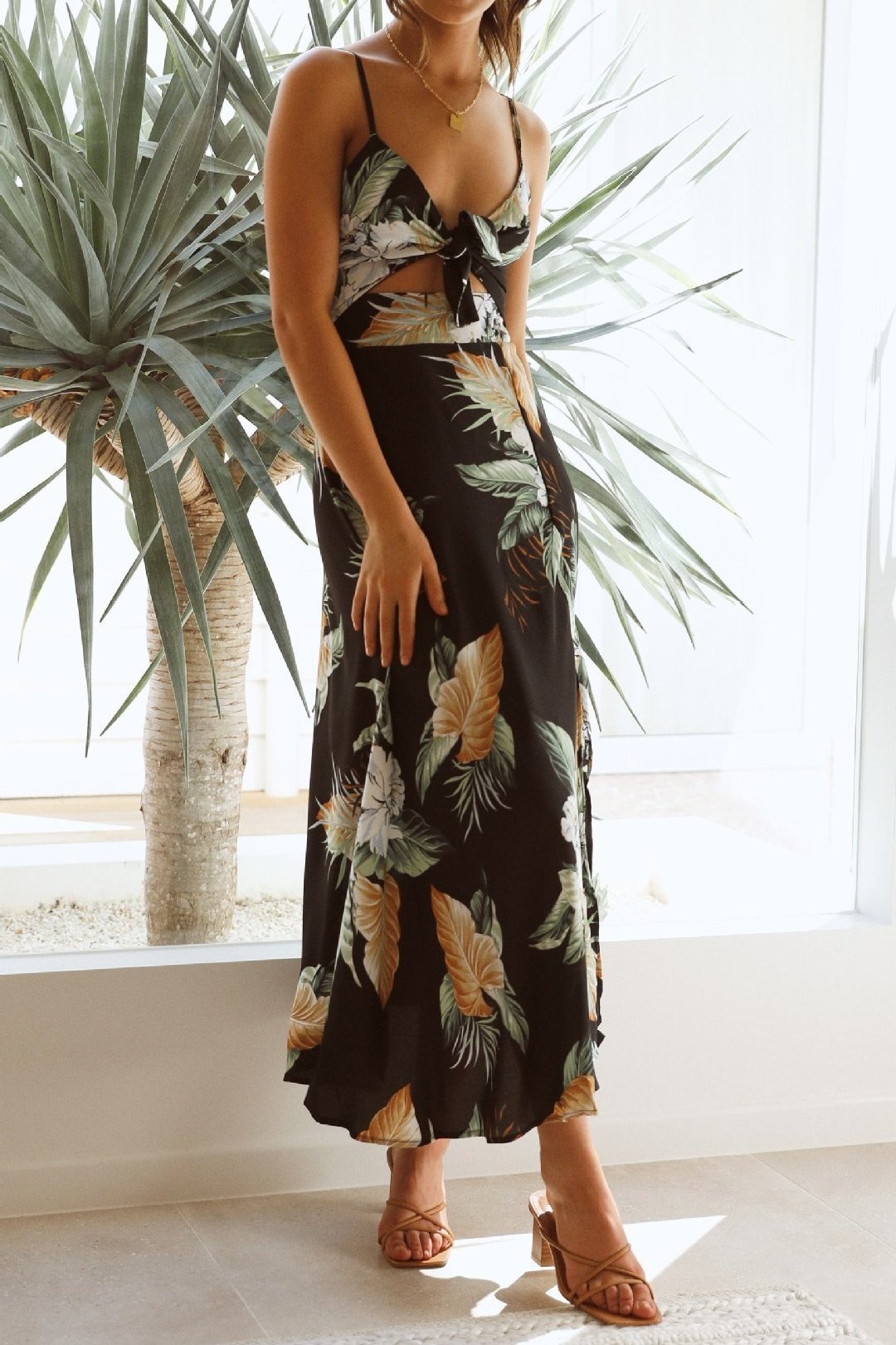 Melinda Printed Knotted Maxi Slip Dress