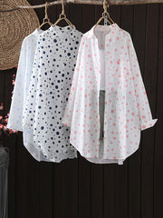 Long Sleeves Loose Polka-Dot Lapel Shirts Tops