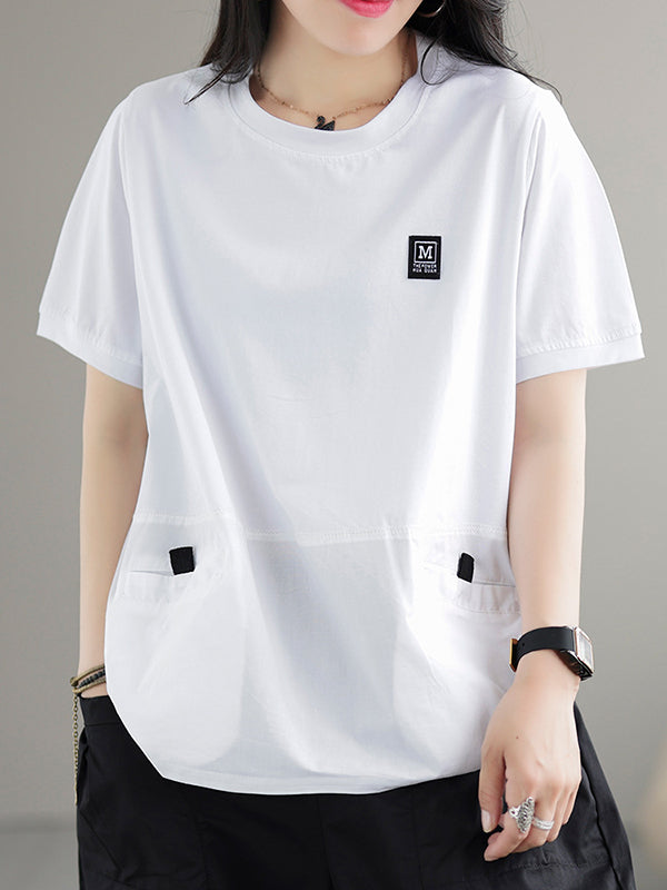 Loose Short Sleeves Split-Joint Round-Neck T-Shirts Tops