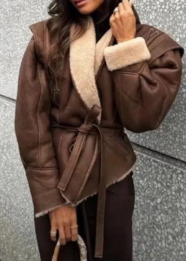 Luxe Suede Wrap Jacket with Fur Trim