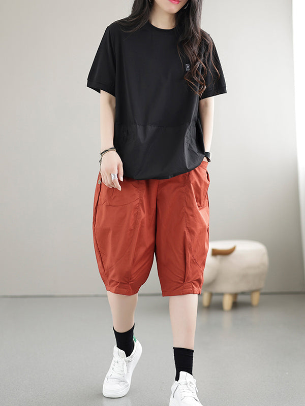 Loose Short Sleeves Split-Joint Round-Neck T-Shirts Tops