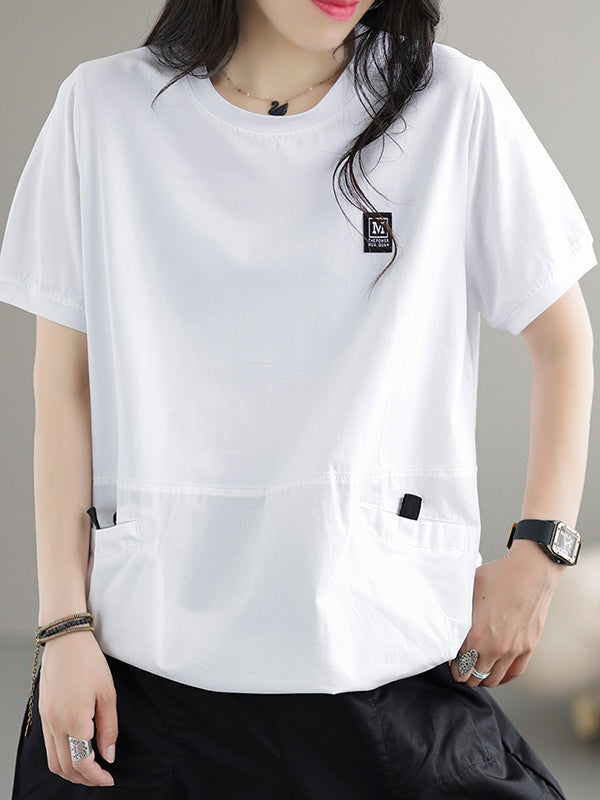 Loose Short Sleeves Split-Joint Round-Neck T-Shirts Tops