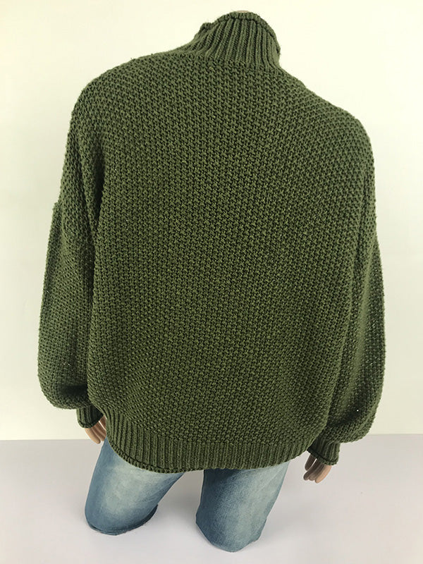 Casual Long Sleeves Solid Color High-Neck Sweater Tops