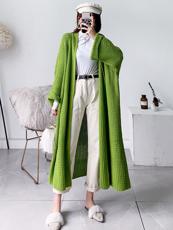 Urban Loose Over Size Solid Color Thick Thread Knitting Cardigan Coats