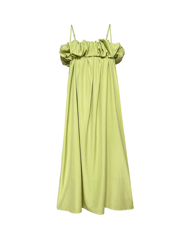 Loose Sleeveless Elasticity Pleated Solid Color Split-Joint Off-The-Shoulder Maxi Dresses