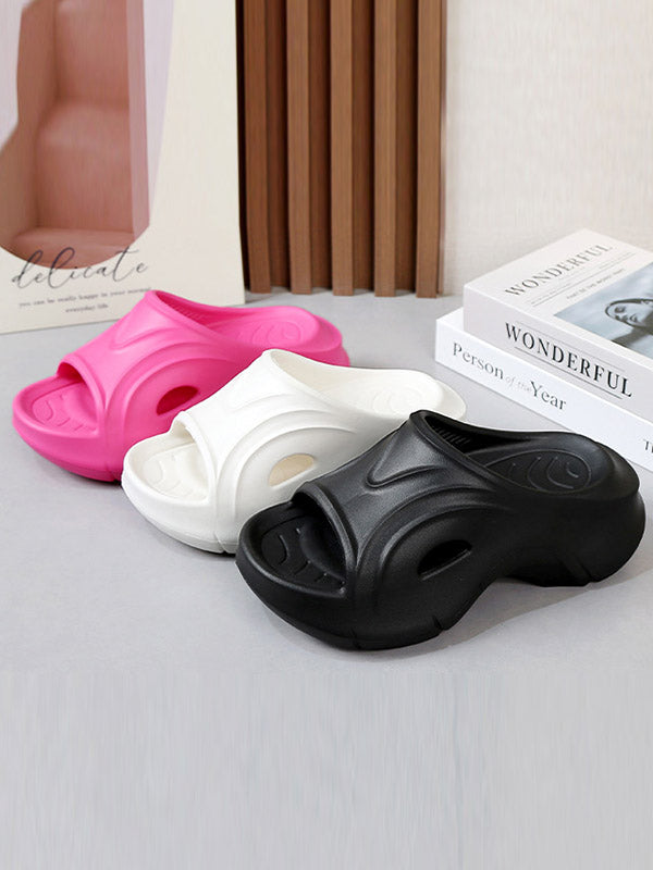 Hollow Solid Color Platform Shoes Slippers