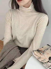 Long Sleeves Skinny Solid Color High-Neck T-Shirts Tops